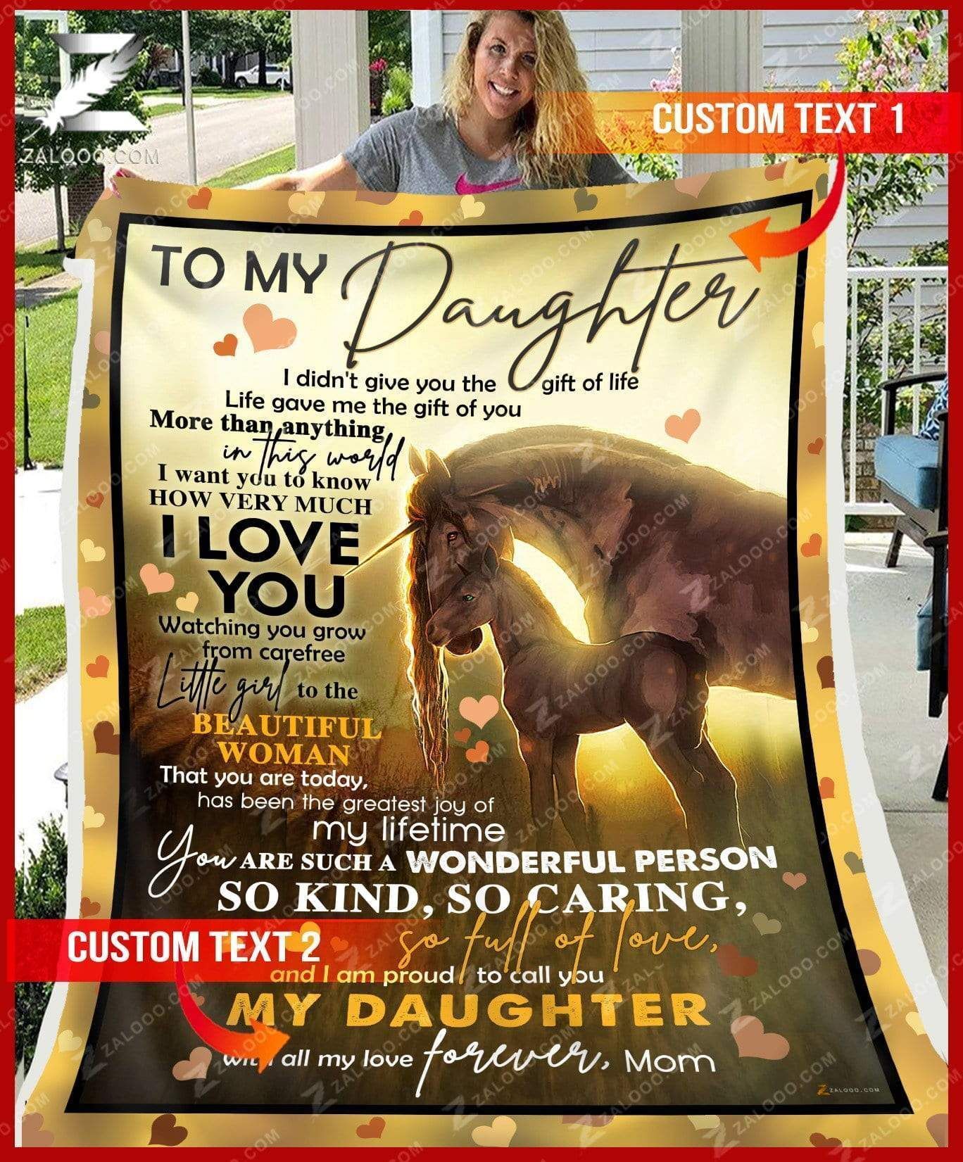 Custom Fleece Blanket – For Daughter From Mom – Horse – Life Gave Me The Gift Of You
