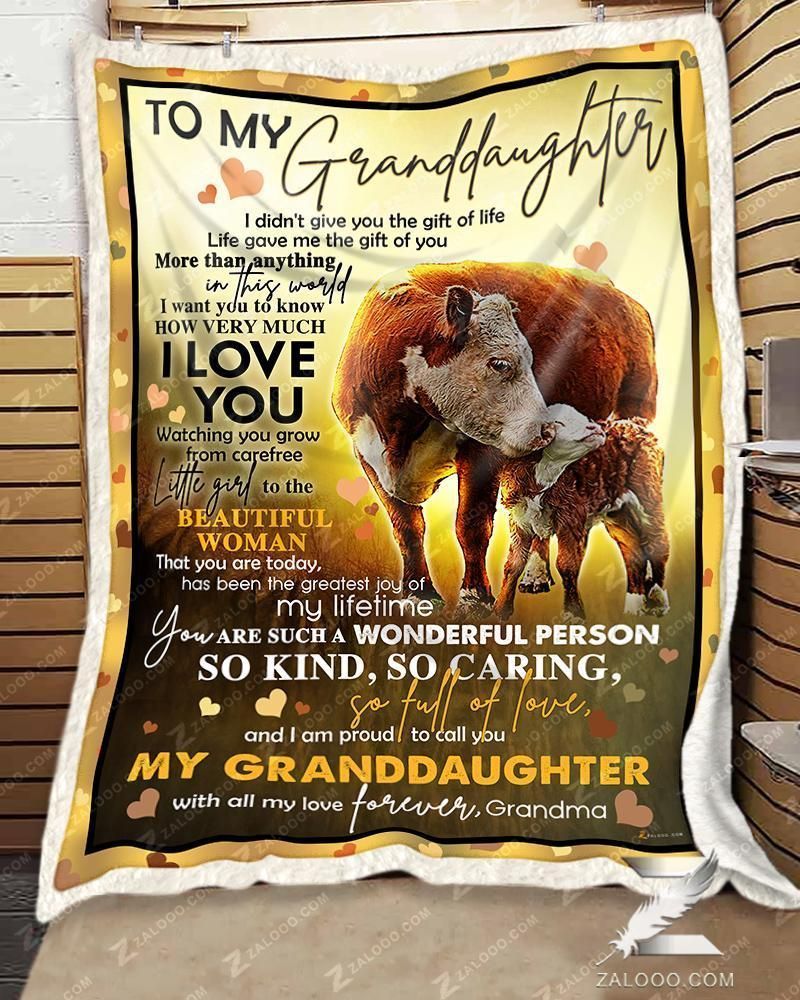 Custom Fleece Blanket – For Granddaughter From Grandma – Cow – Life Gave Me The Gift Of You