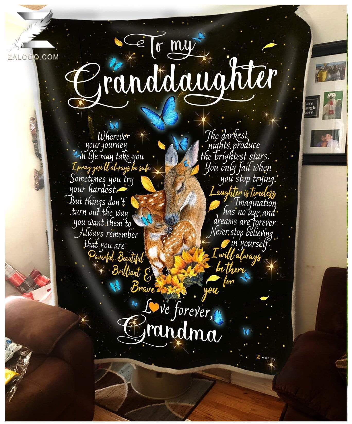 Custom Fleece Blanket – For Granddaughter From Grandma – Deer – I Will Always Be There For You – Heart
