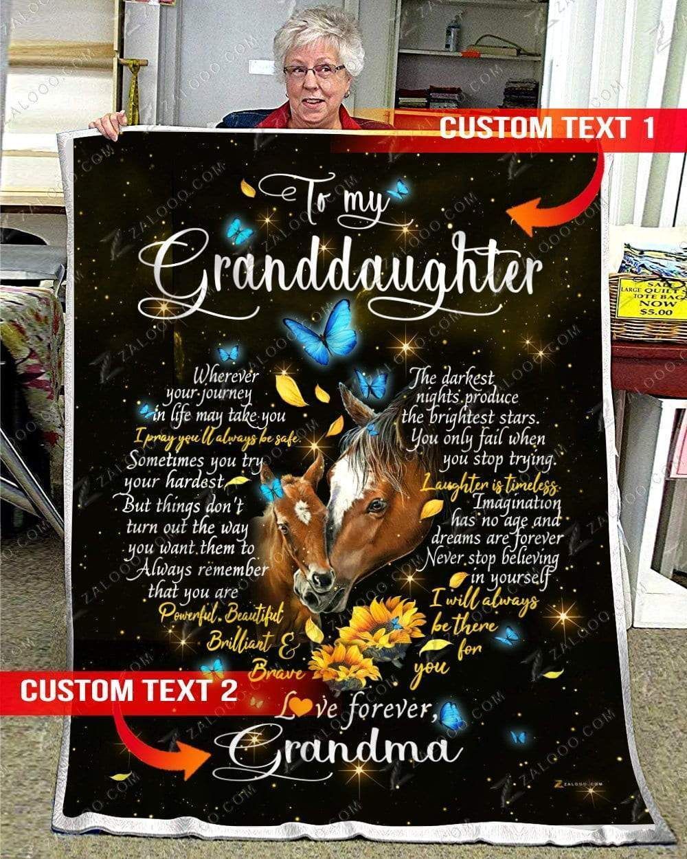 Custom Fleece Blanket – For Granddaughter From Grandma – Horse – I Will Always Be There For You – Heart