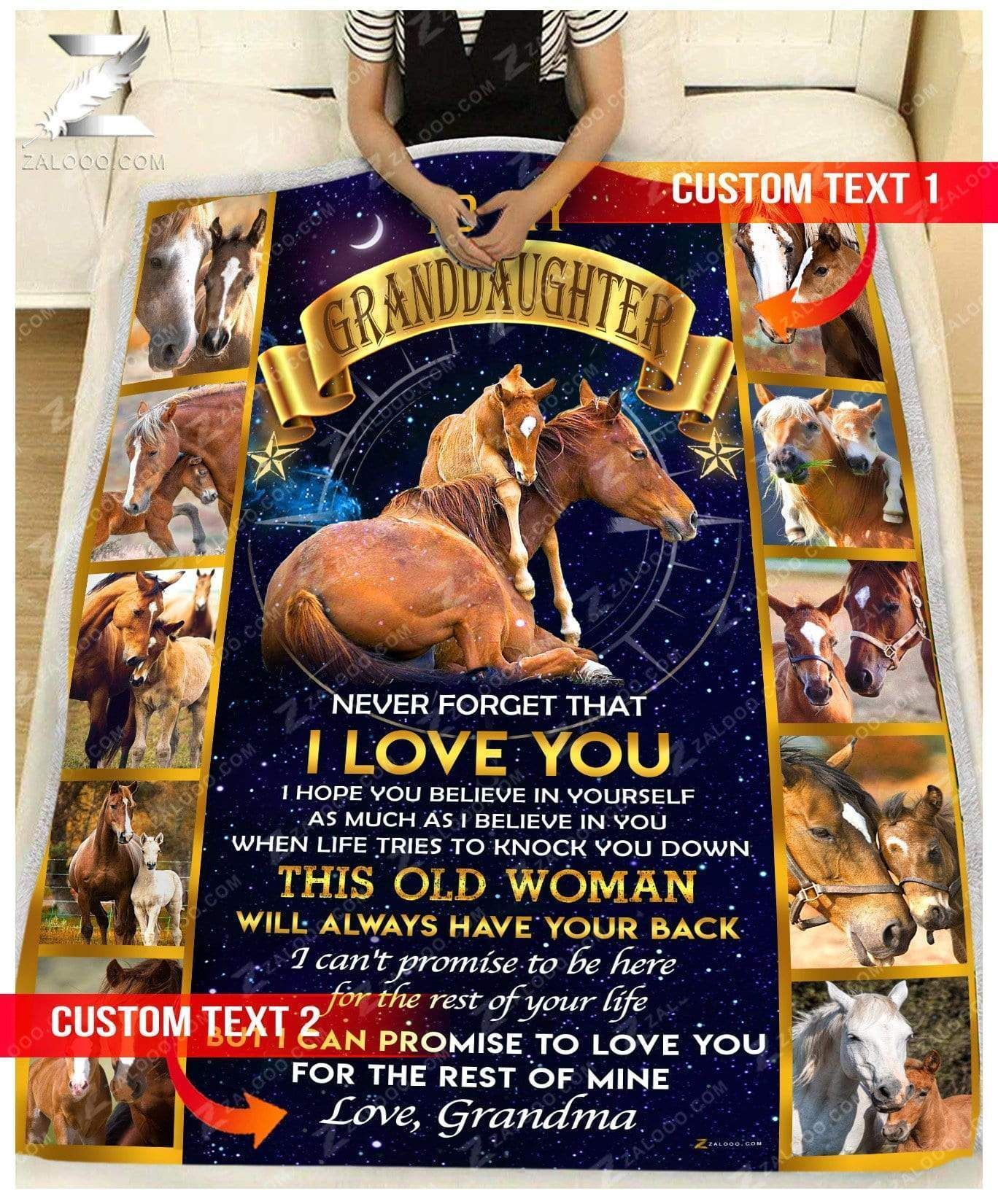 Custom Fleece Blanket – For Granddaughter From Grandma – Horse – I Will Always Have Your Back