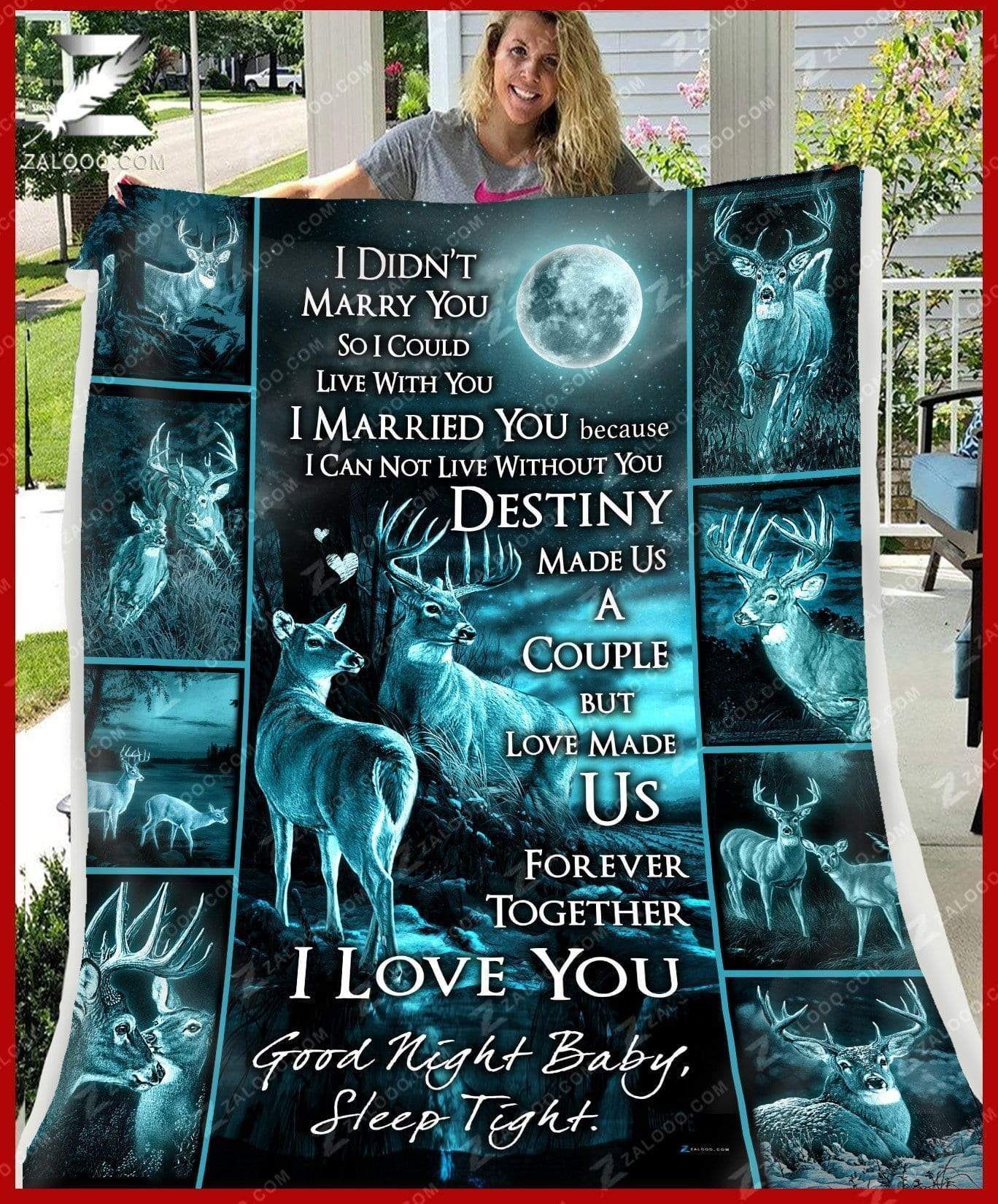 Custom Fleece Blanket – Happy Anniversary – Deer – I Married You