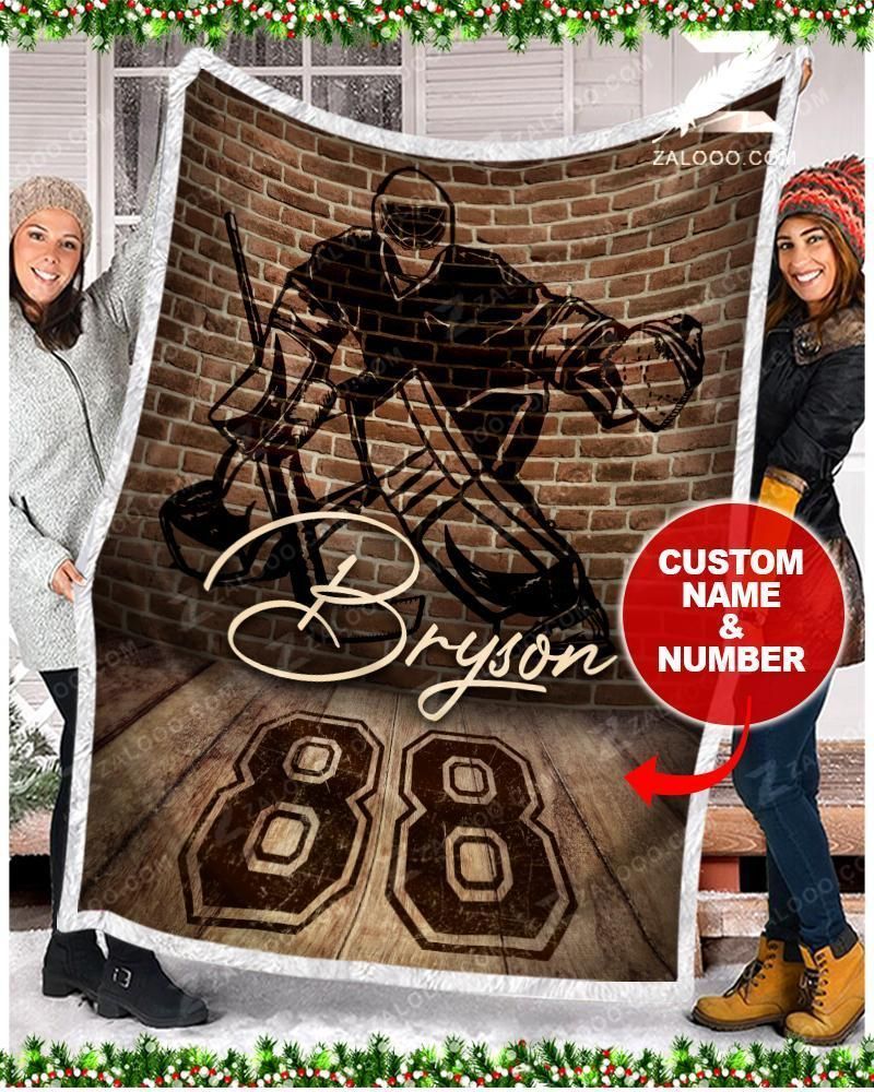 Custom Fleece Blanket – Hockey Goalie – Brick Wall