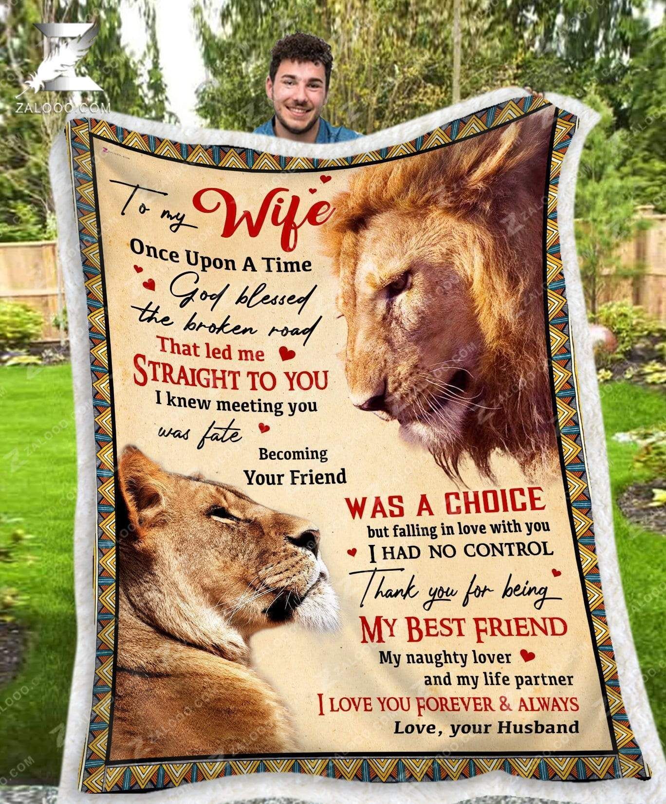 Custom Fleece Blanket – To My Wife – Lion – God Blessed The Broken Road