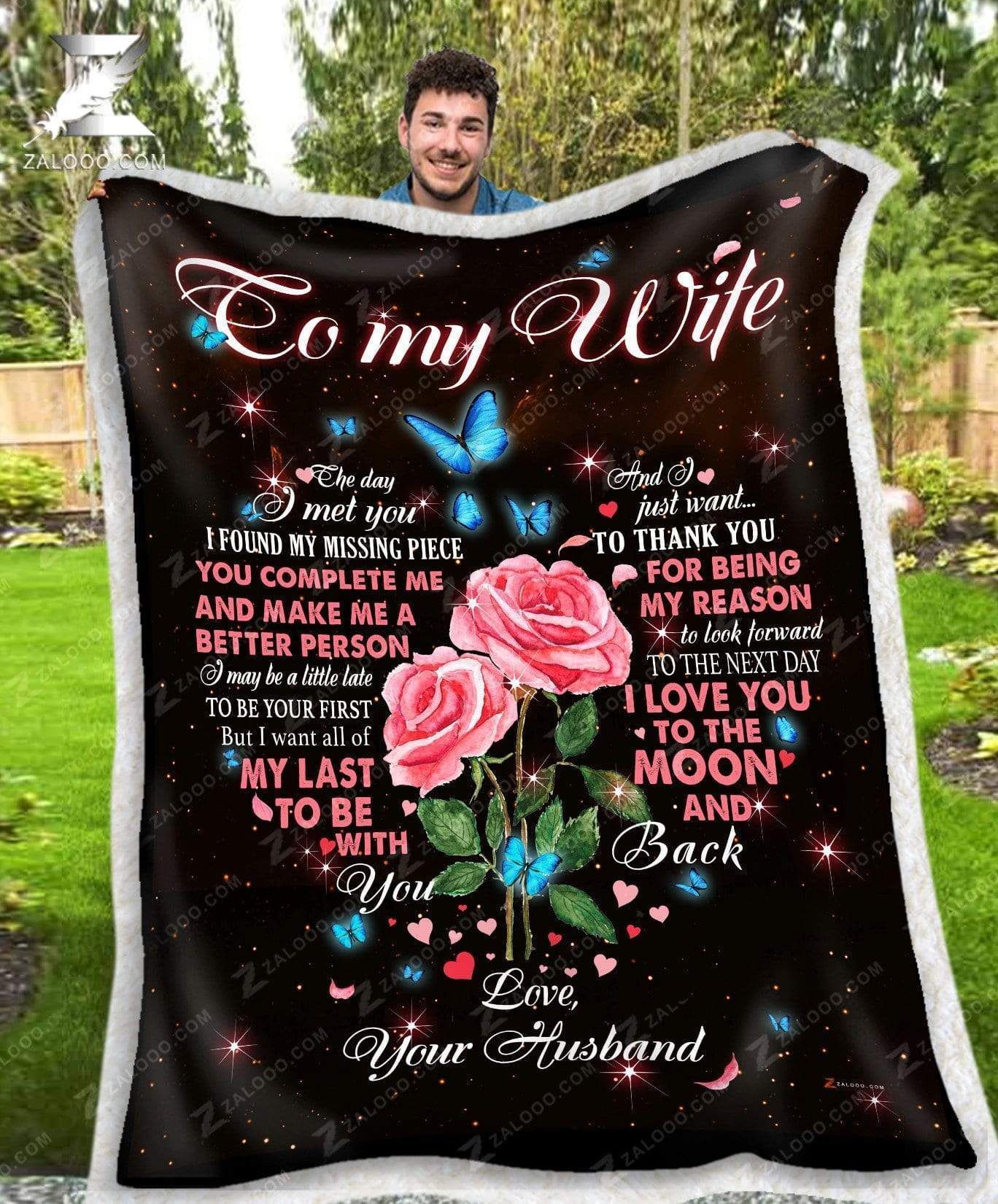 Custom Fleece Blanket – To My Wife – Rose Blanket – I Love You (heart)