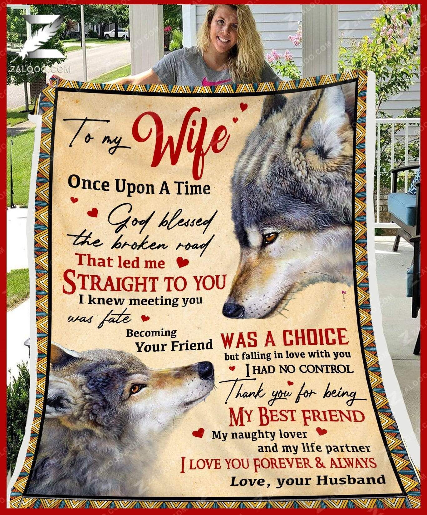 Custom Fleece Blanket – To My Wife – Wedding Anniversary – Wolf – God Blessed The Broken Road