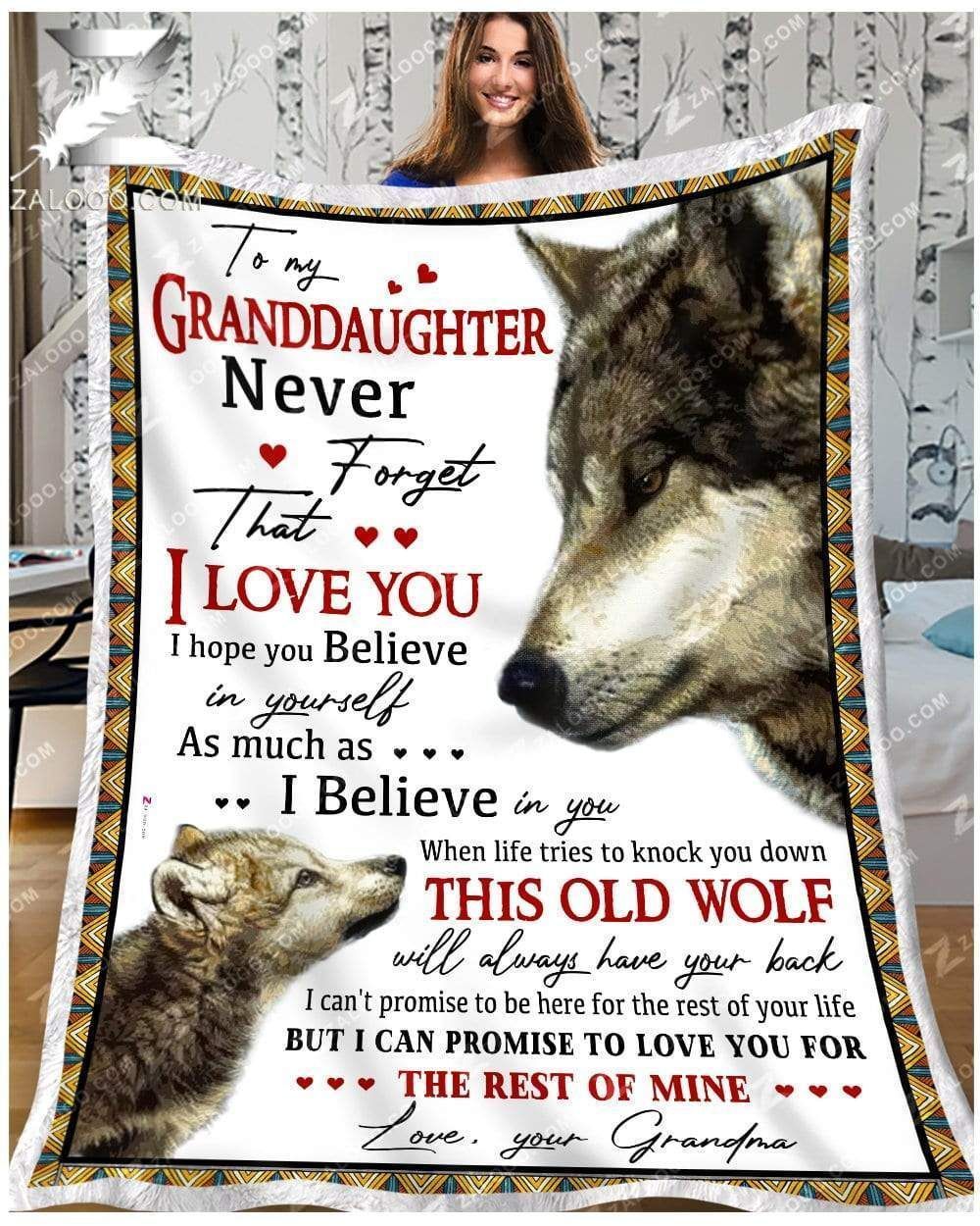 Custom Fleece Blanket – Wolf – For Granddaughter From Grandma – When Life Tries To Knock You Down