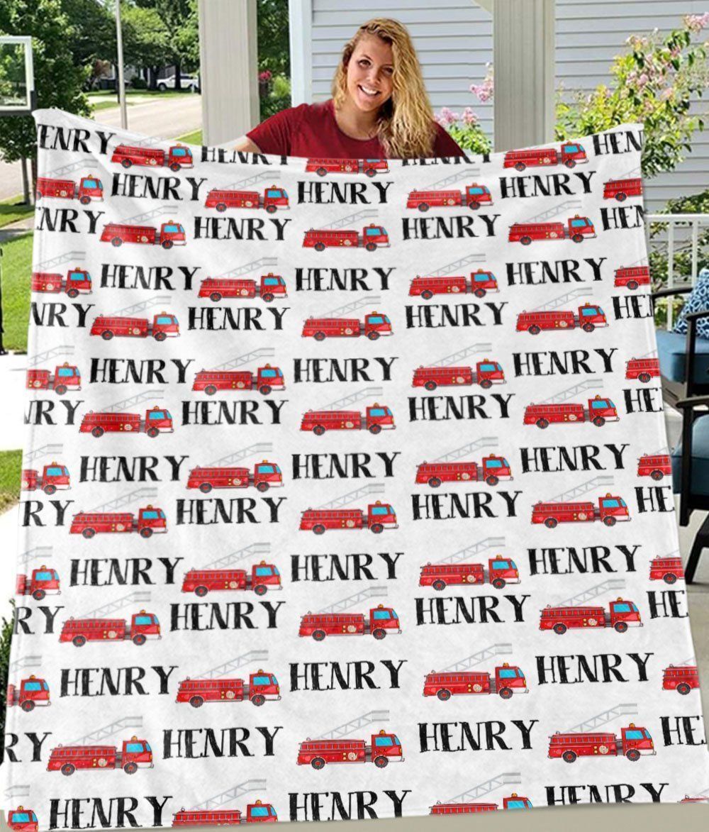 Custom Name Fire Truck Fleece Blanket