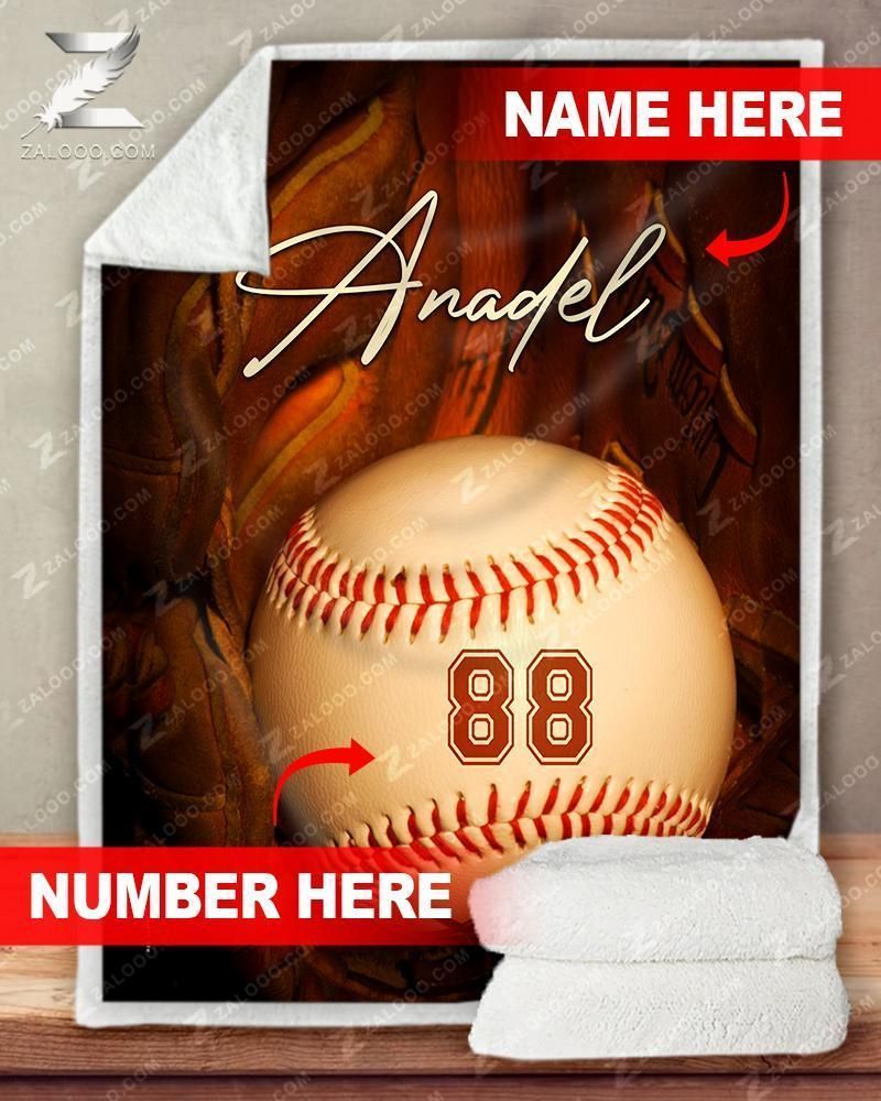 Custom Text Fleece Blanket Baseball Vintage Gloves Ball