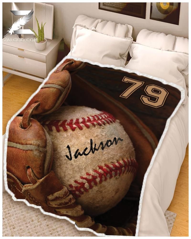 Custom Text Name Number Fleece Blanket Baseball Glover