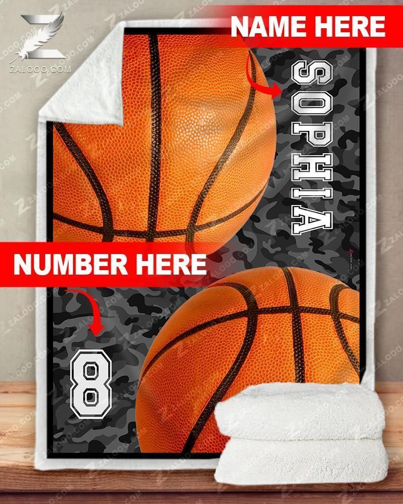 Custom Text Name Number Fleece Blanket Basketball Camo