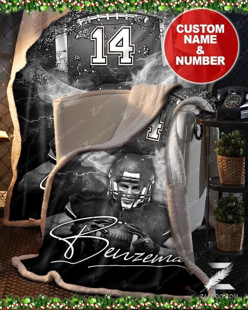 Custom Text Name Number Fleece Blanket Football