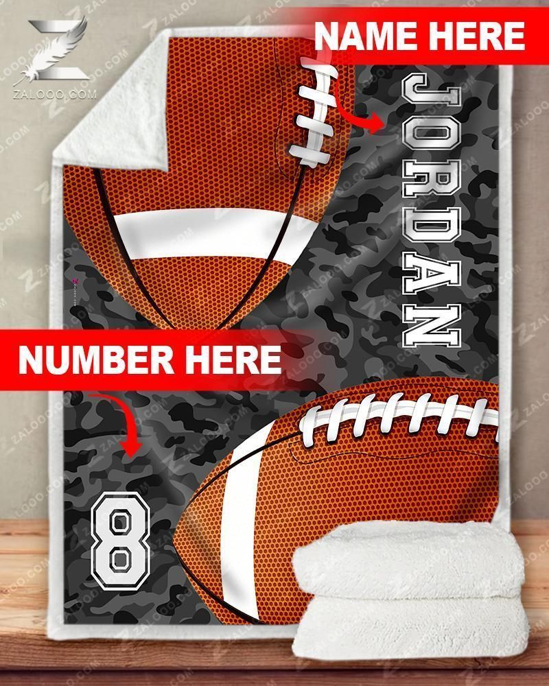 Custom Text Name Number Fleece Blanket Football Camo