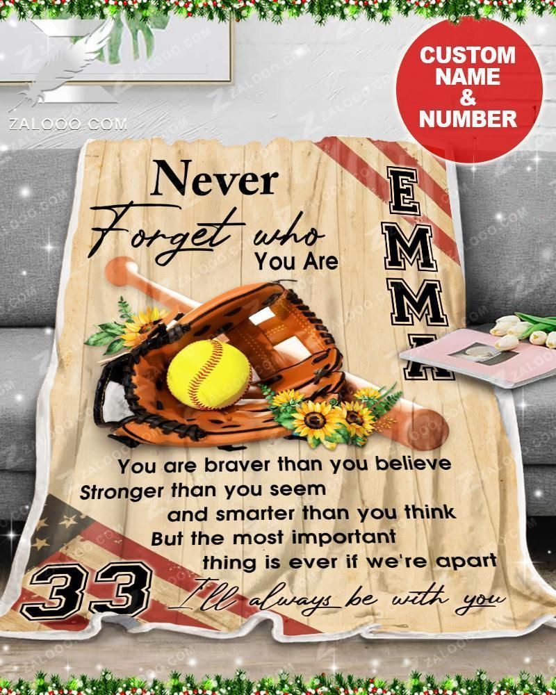 Custom Text Name Number Fleece Blanket Softball Never Forget Who You Are