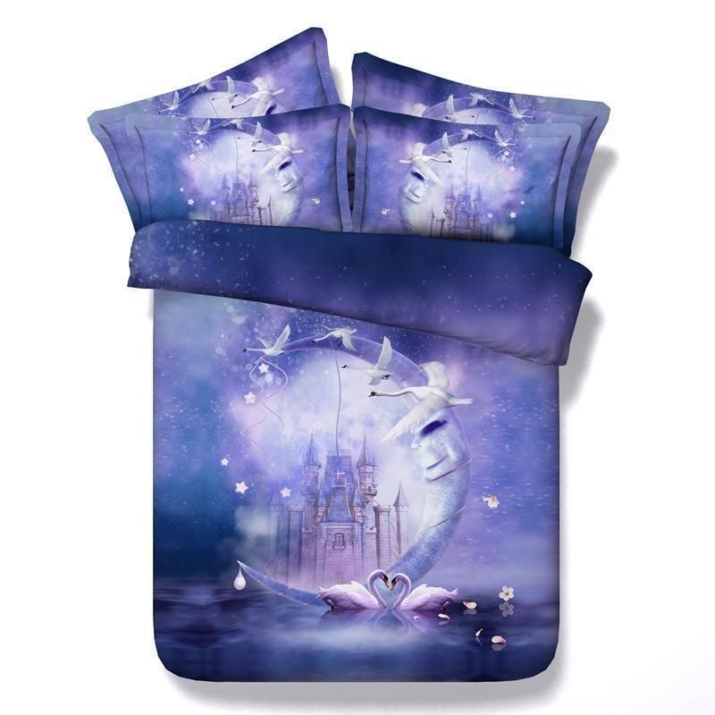 Customize Hd Printed Swan And Castle  Bedding Set