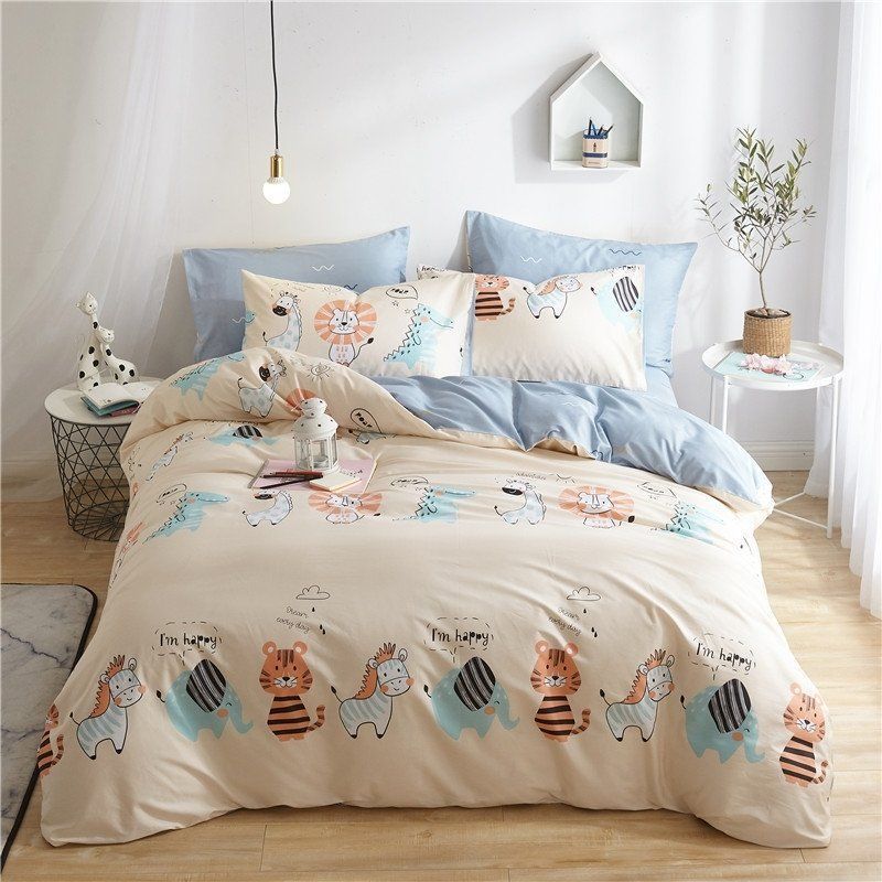 Cute Animal Lion Zebra Elephant Crocodile Bedding Set