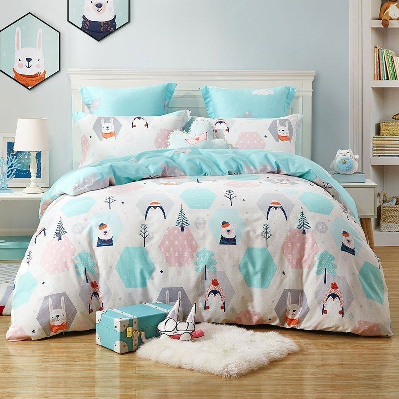 Cute Animal Themed Penguin Polka Dot And Tree Bedding Set