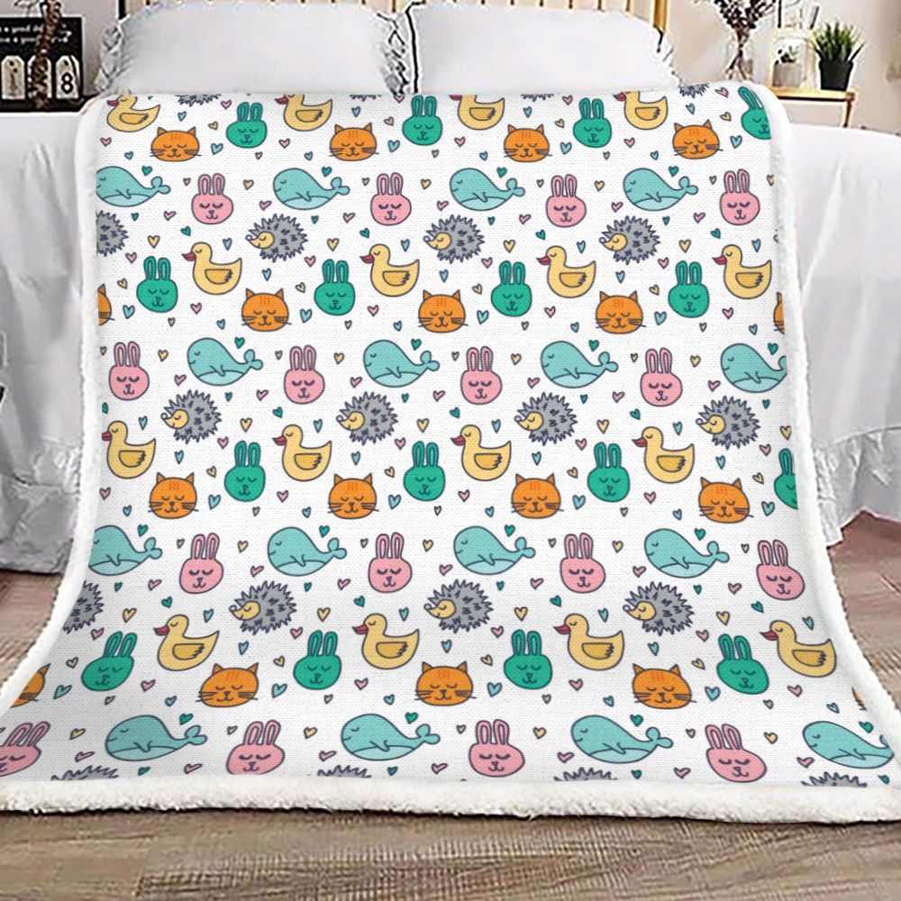 Cute Animals Seamless Pattern Sherpa Fleece Blanket