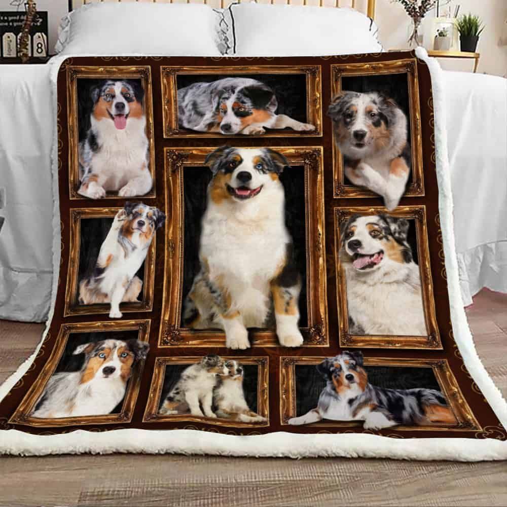 Cute Australian Shepherd Dog Sherpa Fleece Blanket