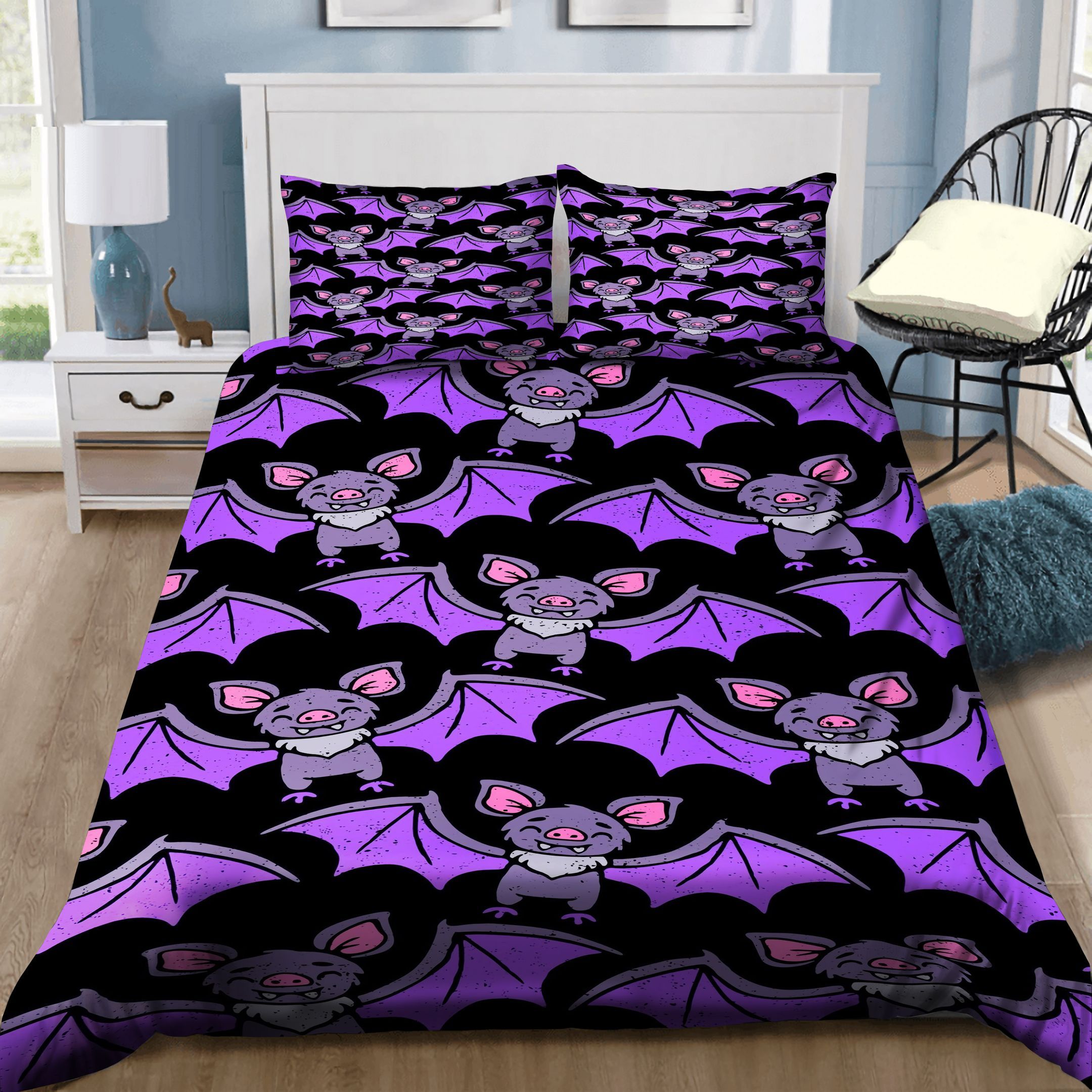 Cute Bat Pig Bedding Set