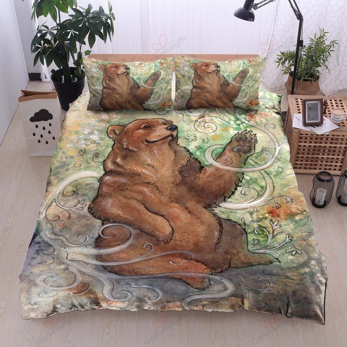Cute Bear Brown Printed Bedding Set