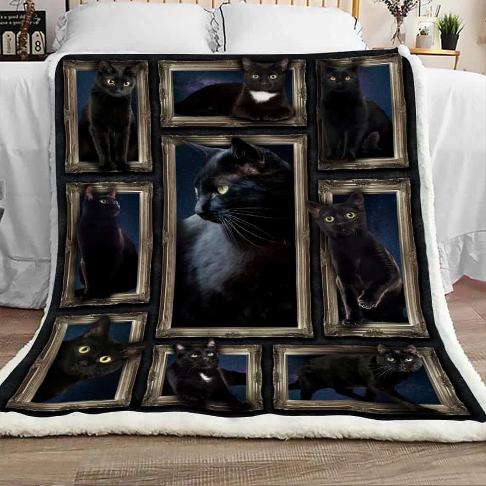 Cute Black Cat Sherpa Fleece Blanket
