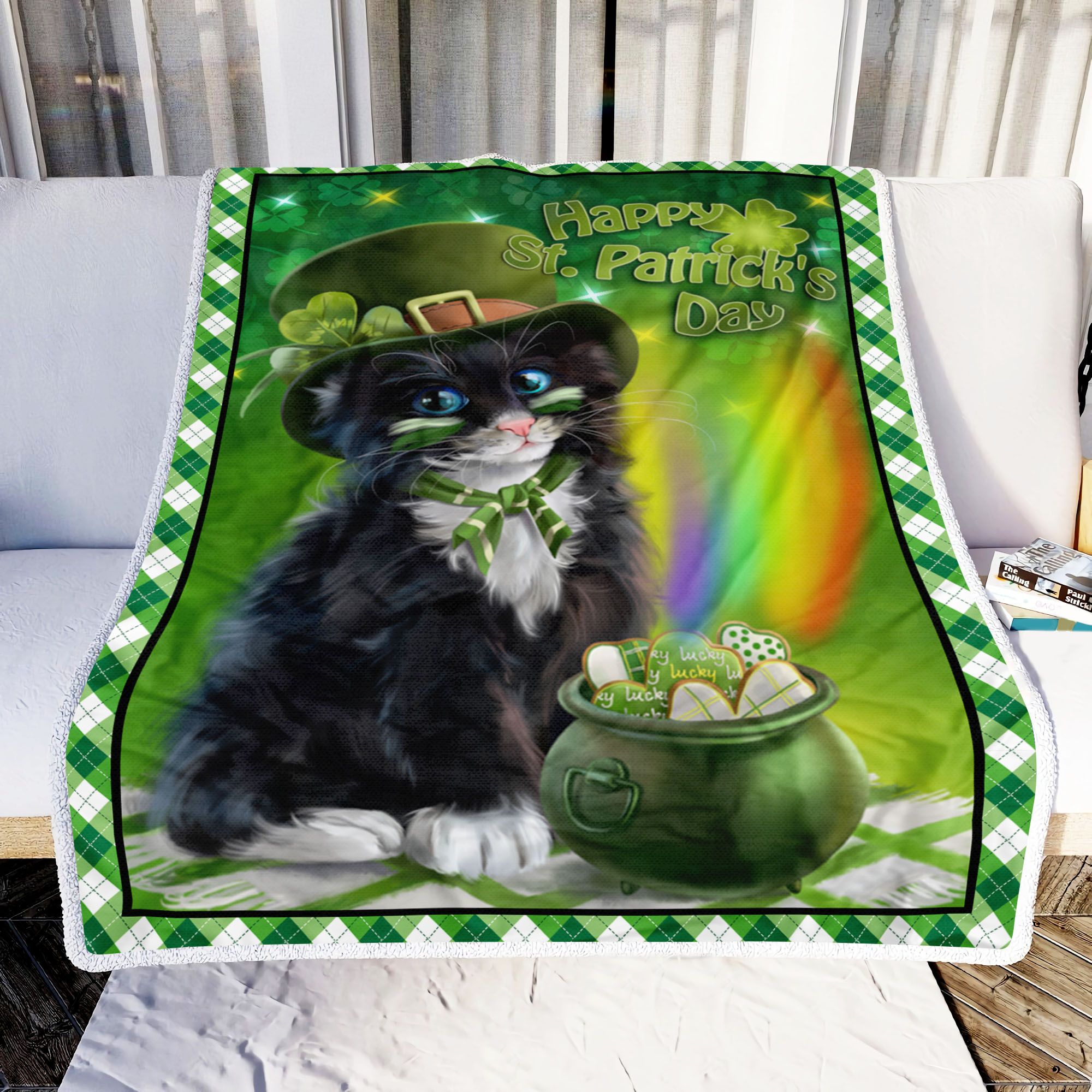 Cute Black Cat St Patricks Day Fleece Blanket