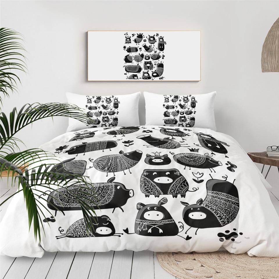 Cute Black Pig Bedding Set