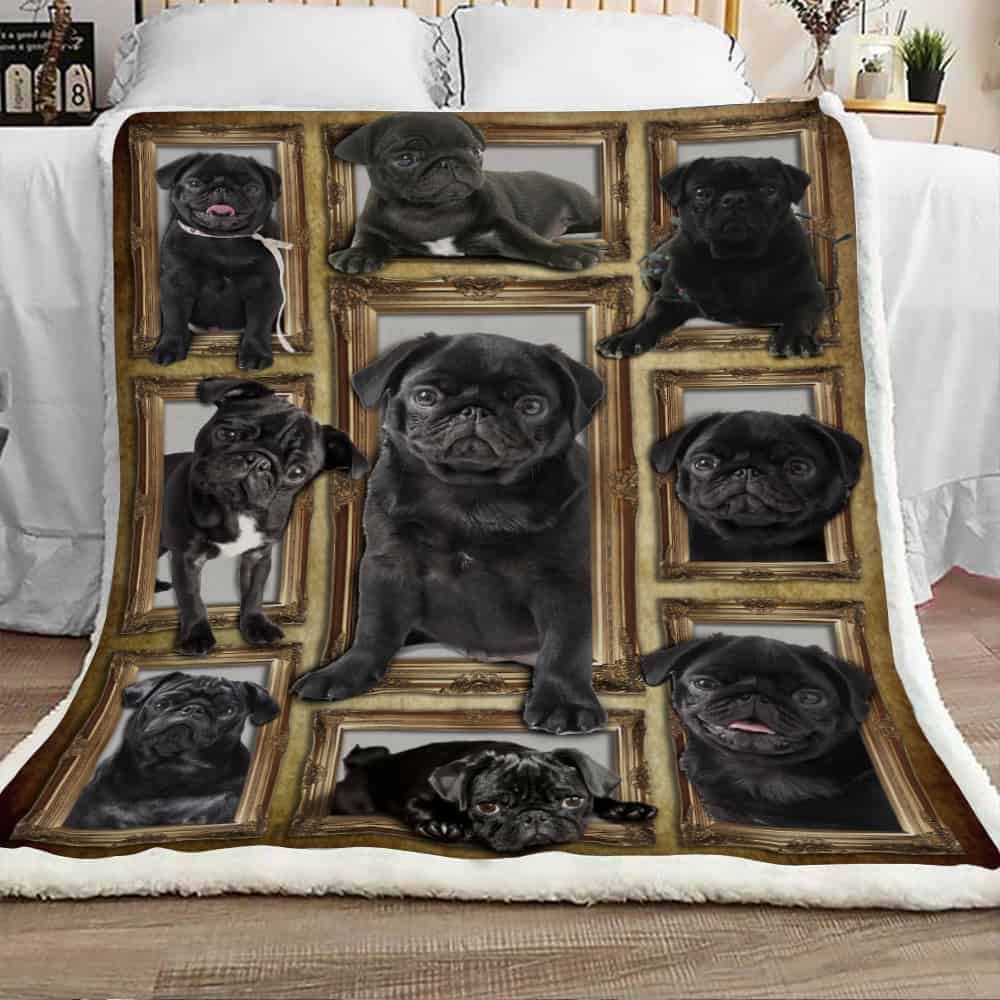 Cute Black Pug Dog Sherpa Fleece Blanket