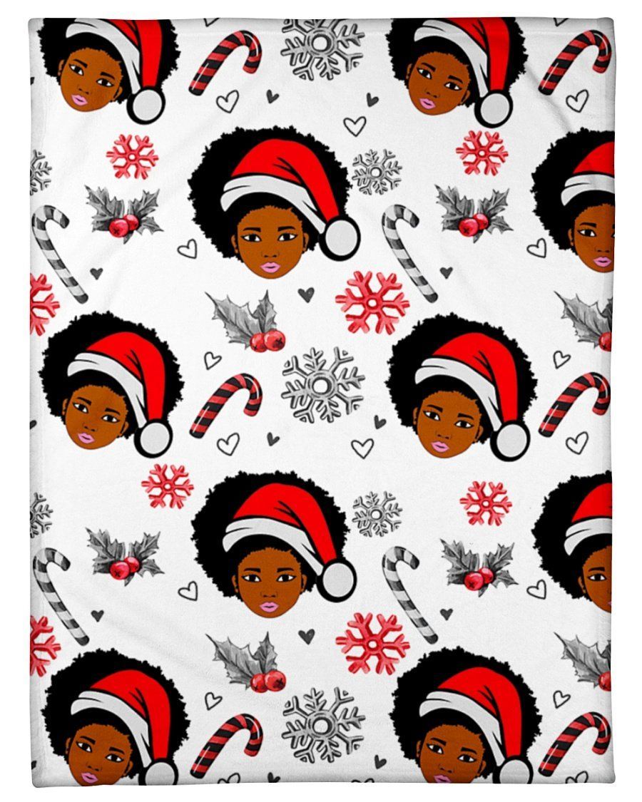 Cute Black Women Christmas Pattern Fleece Blanket Fleece Blanket