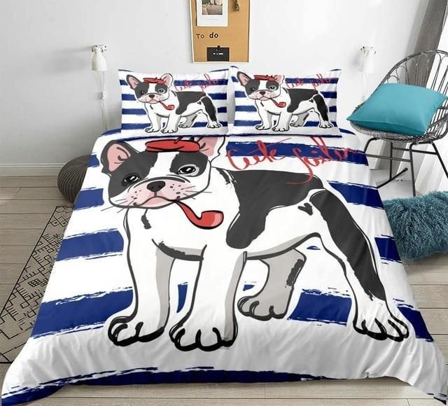 Cute Bulldog Stripe Bedding Set