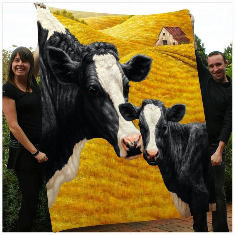 Cute Calf And Cow Sherpa Fleece Blanket