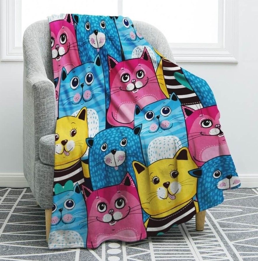 Cute Cartoon Cat Sherpa Fleece Blanket