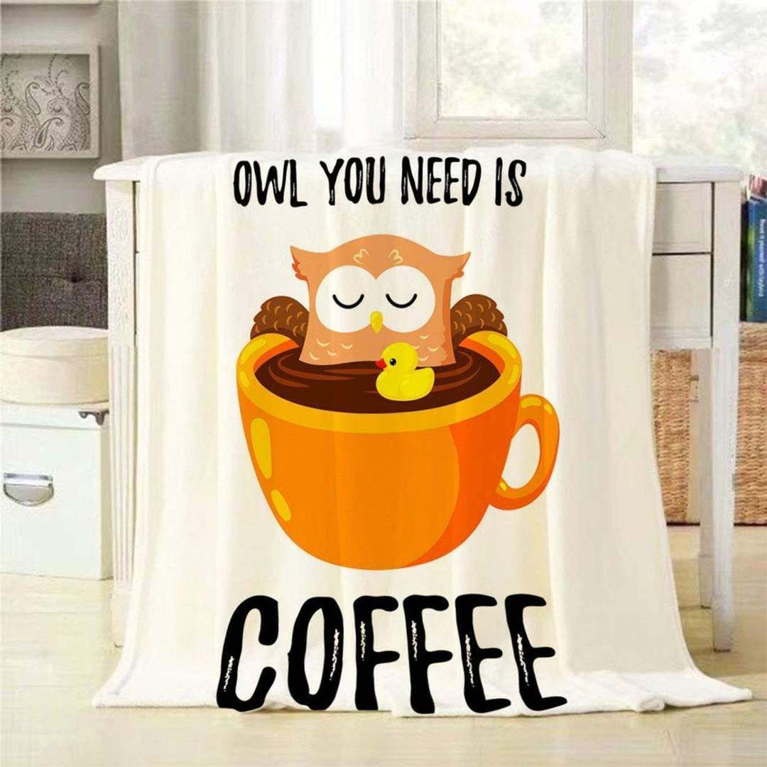 Cute Cartoon Owl Bathes In A Cup Of Coffee Sherpa Fleece Blanket