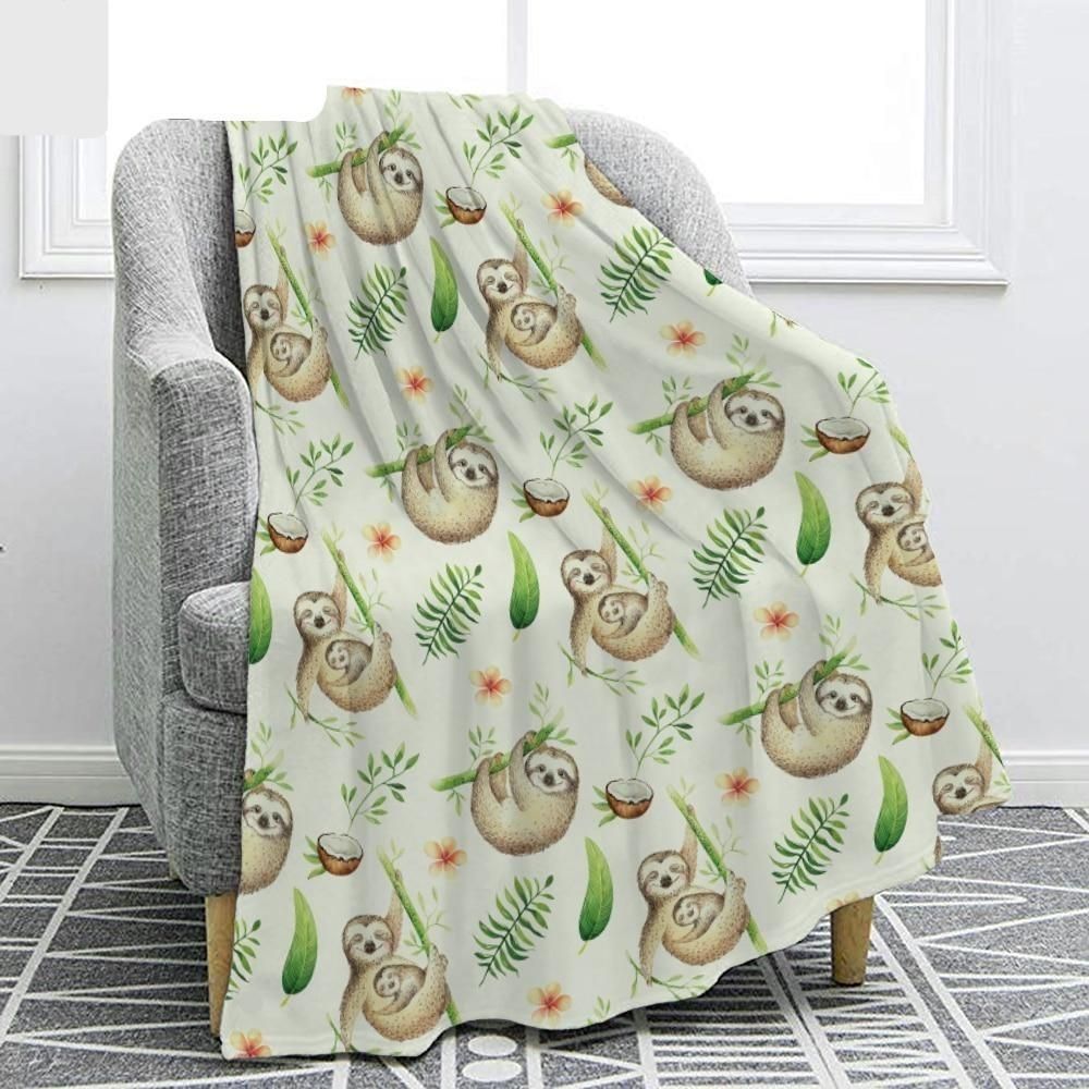 Cute Cartoon Sloth Print Printed Fleece Blanket