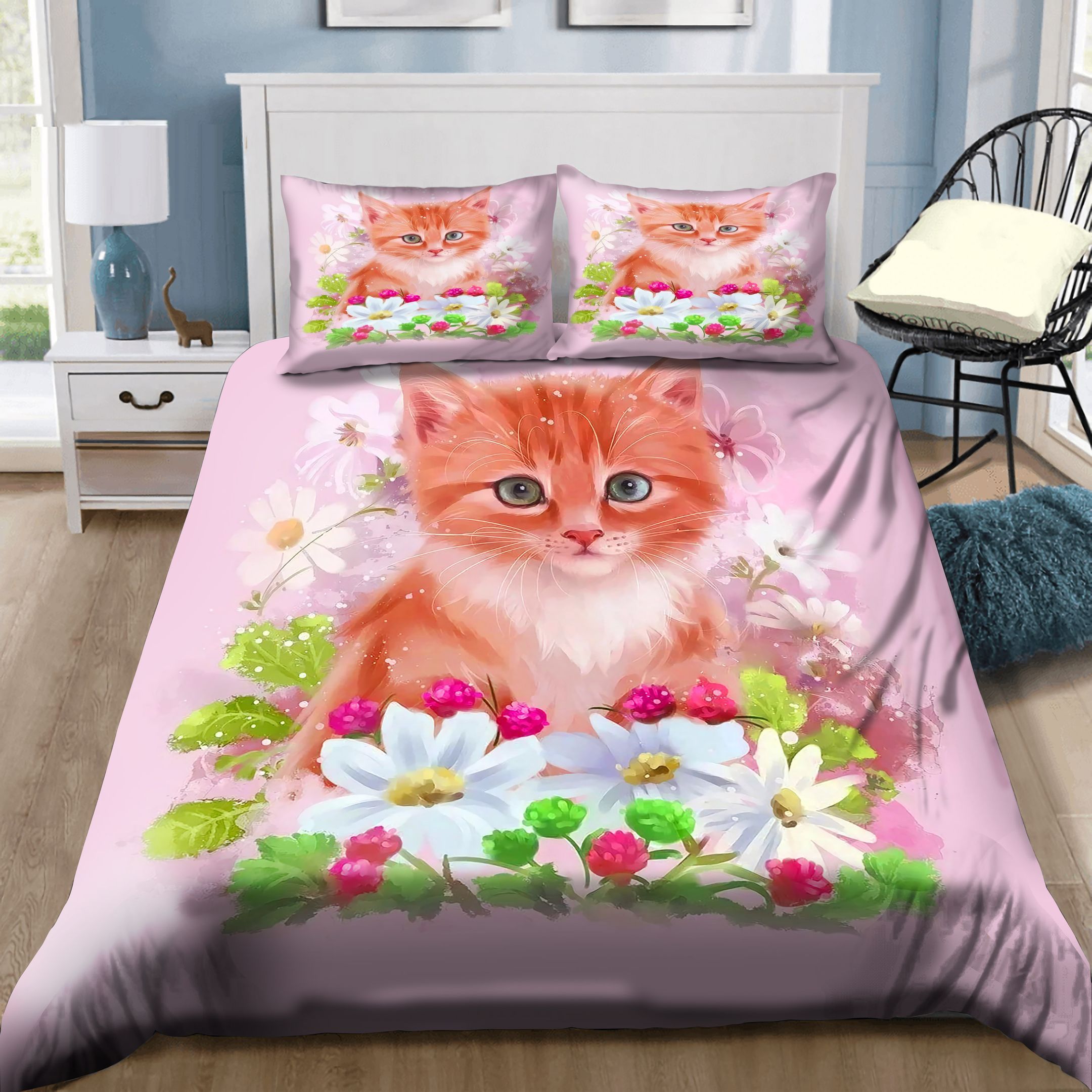 Cute Cat And Flowers Bedding Set