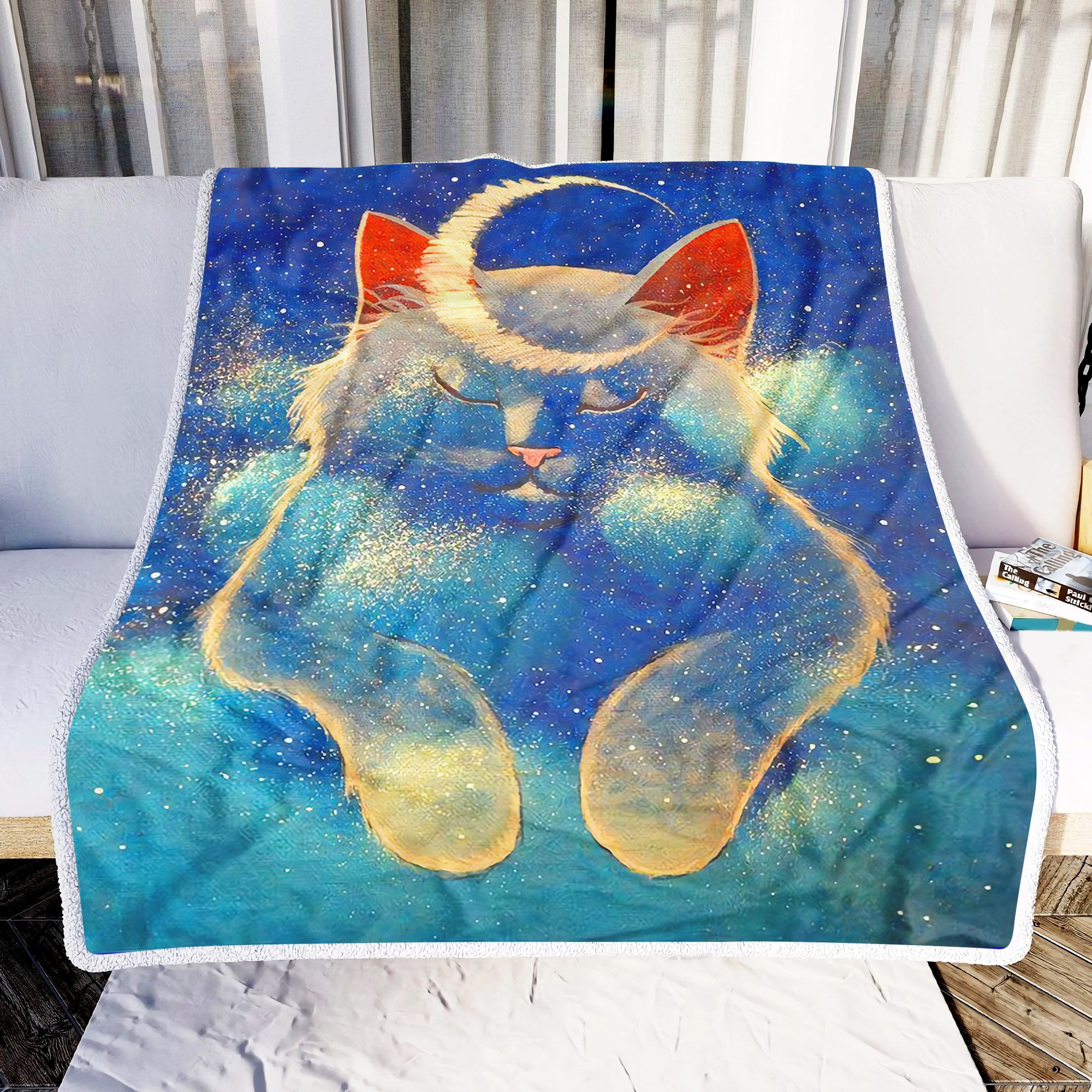Cute Cat And Moon Fleece Blanket