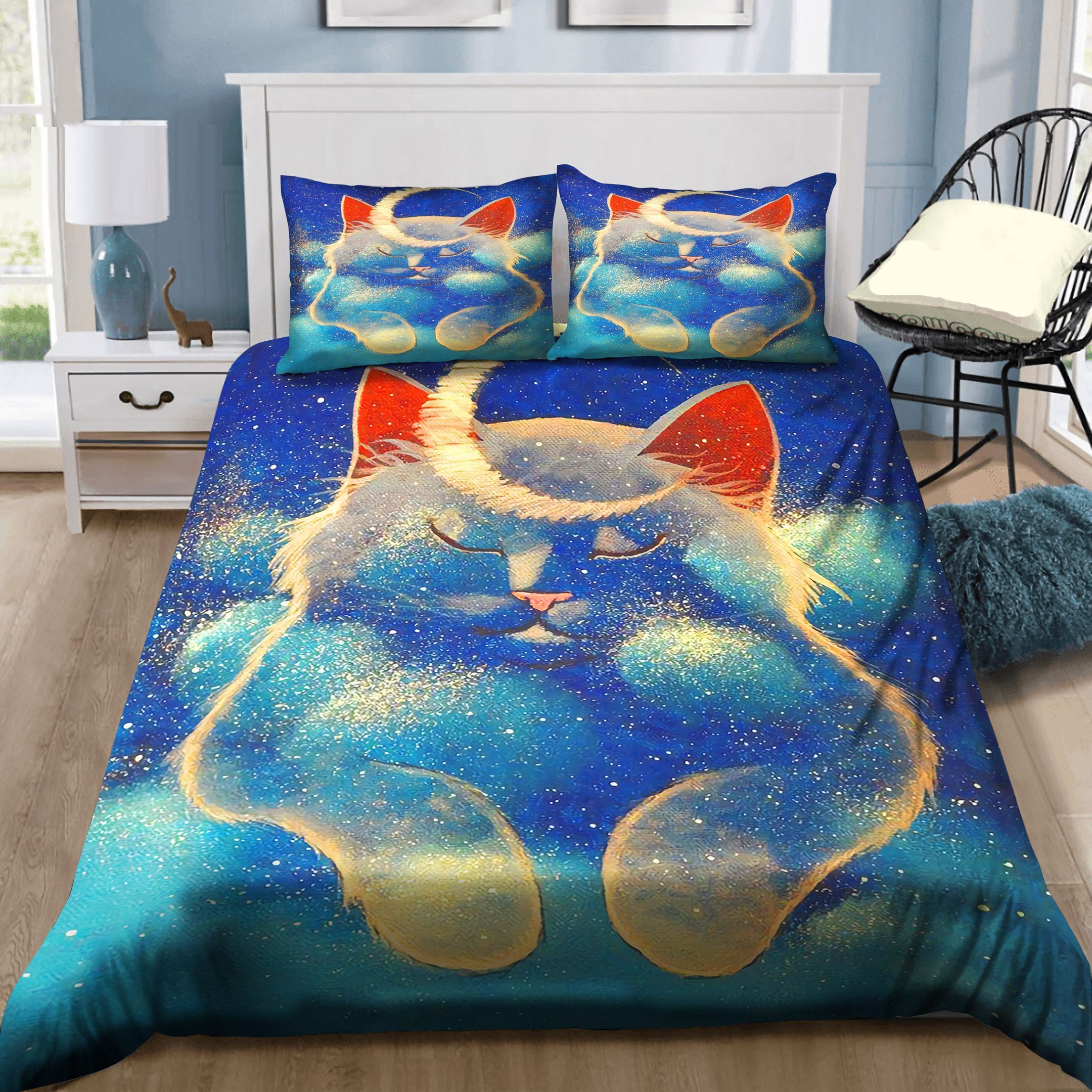 Cute Cat And Moon Bedding Set