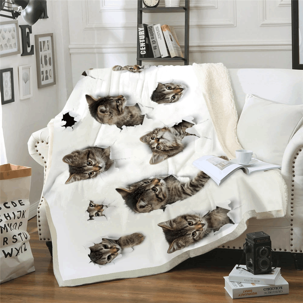Cute Cat Sherpa Fleece Blanket