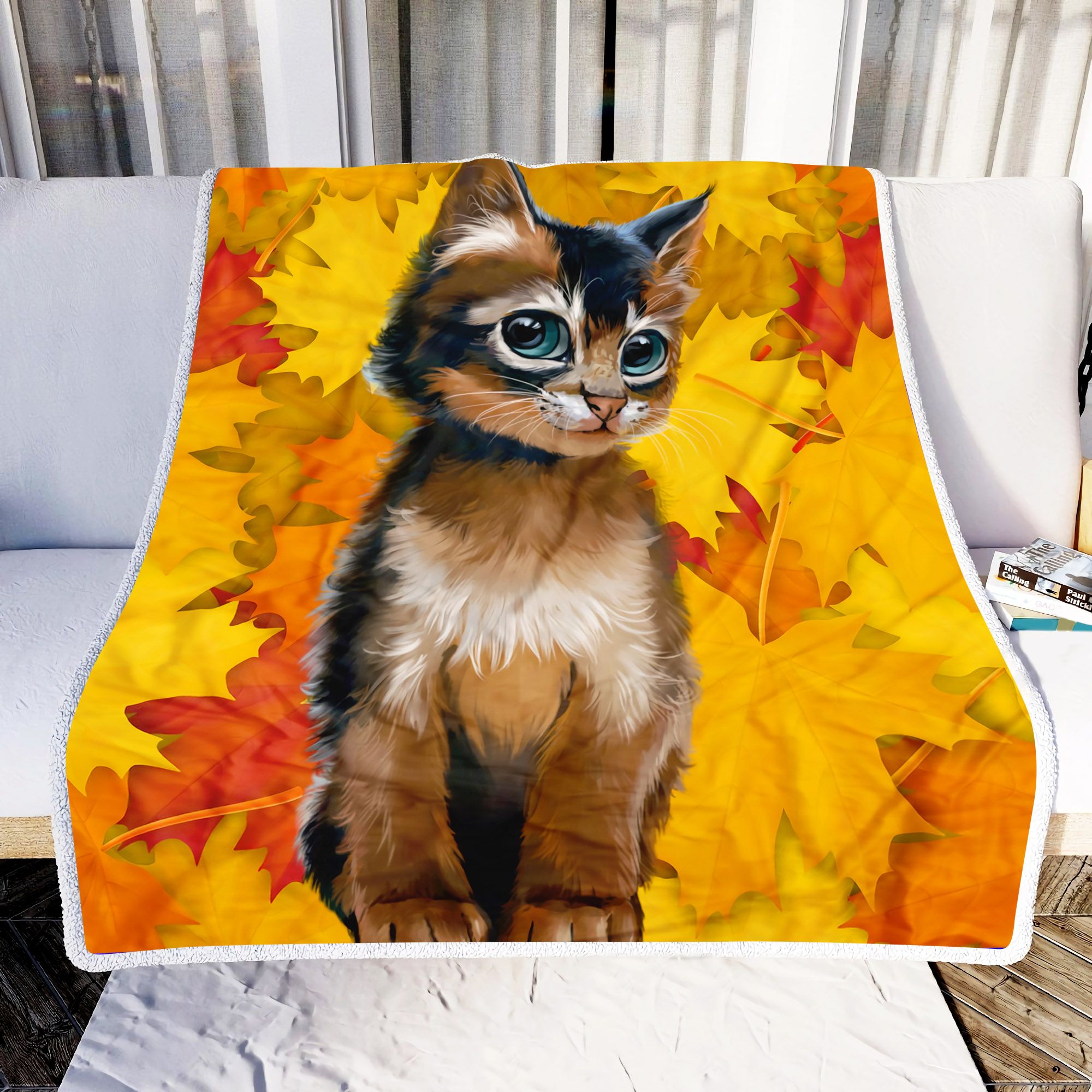 Cute Cat In Autumn Fleece Blanket