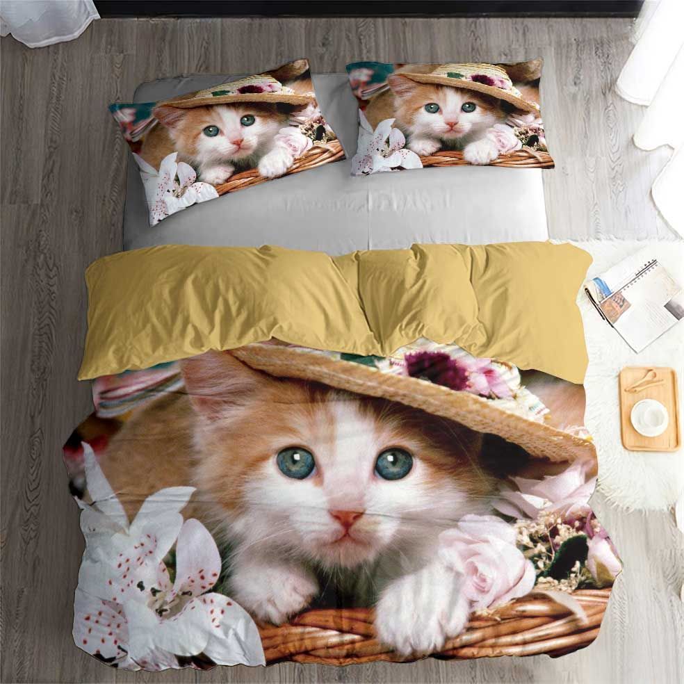 Cute Cat Look At You Pattern Printed Bedding Set