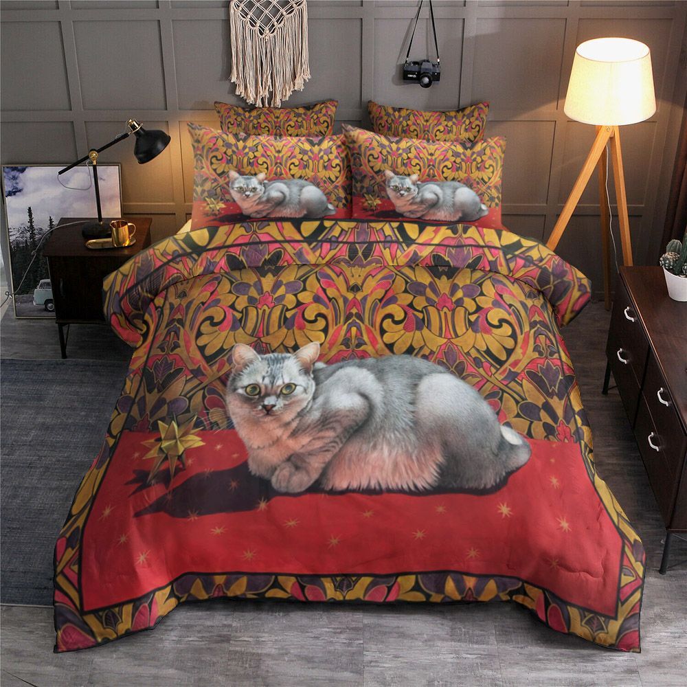 Cute Cat Red Floral Bedding Set
