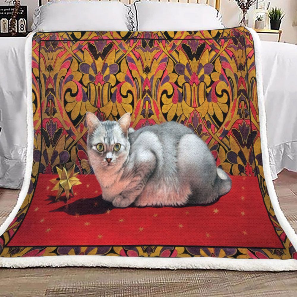 Cute Cat Red Floral Sherpa Fleece Blanket