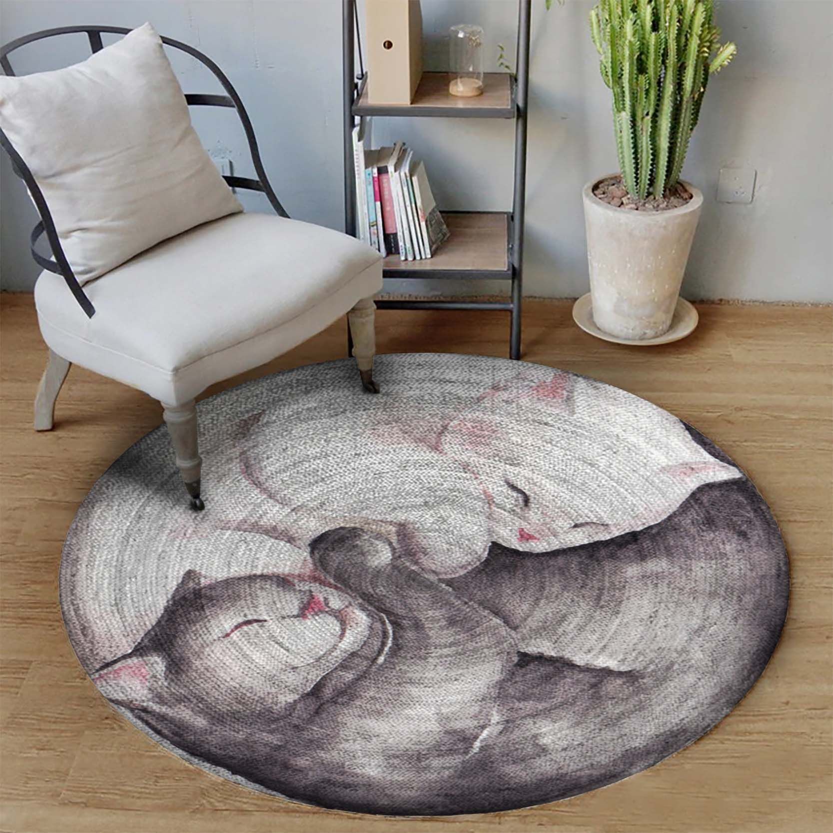 Cute Cat Sleeping Round Carpet