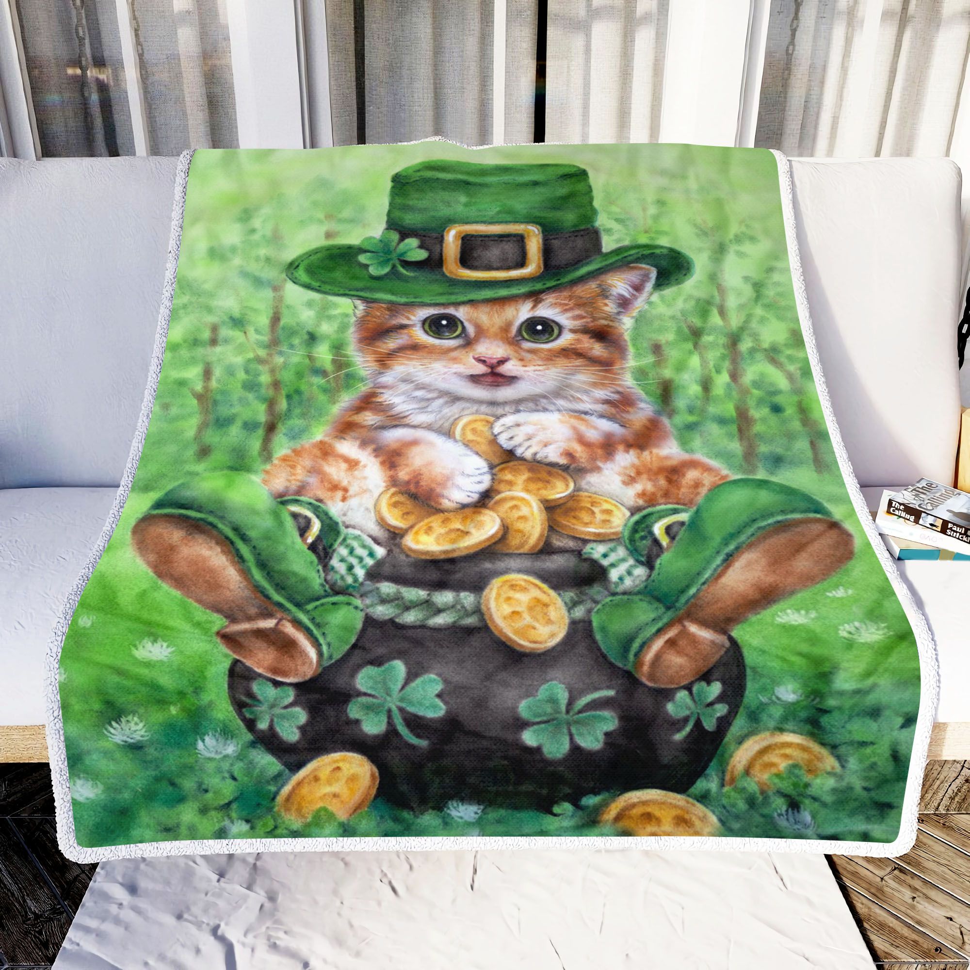 Cute Cat St Patricks Day Fleece Blanket