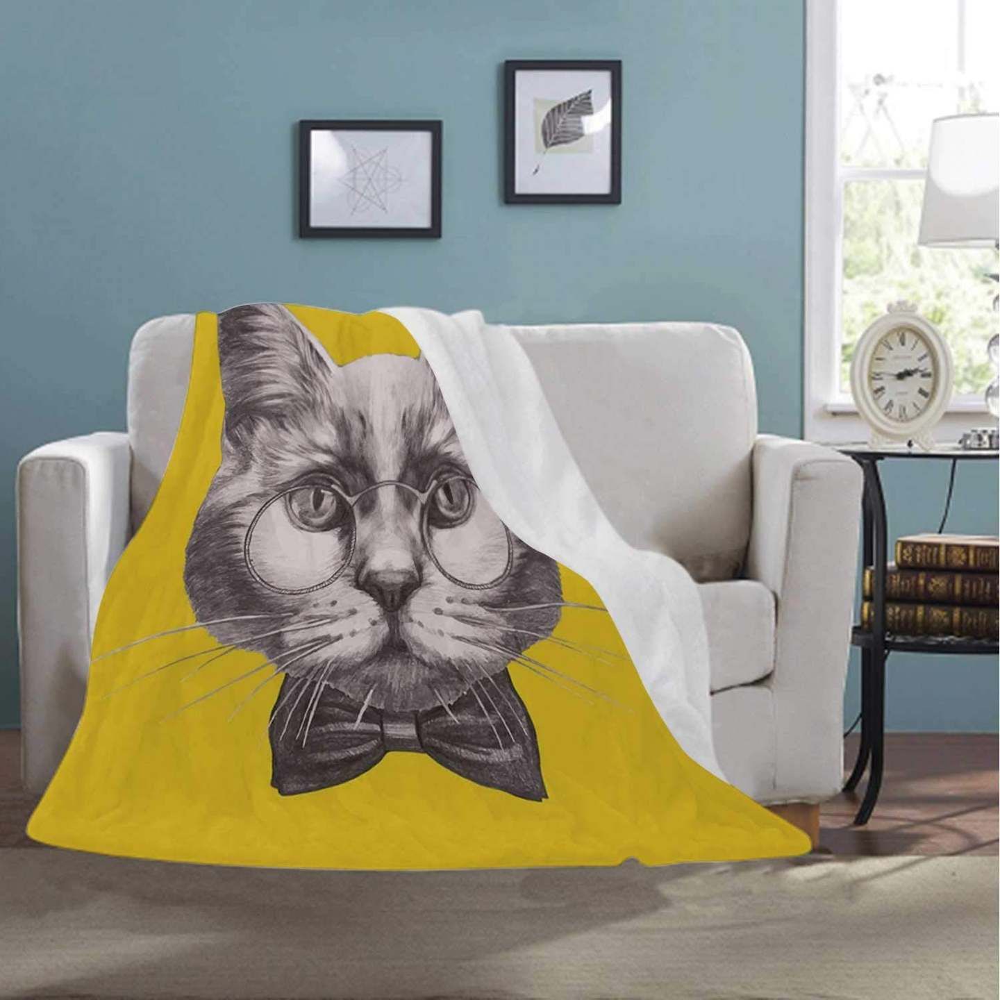 Cute Cat With Glasses Sherpa Fleece Blanket