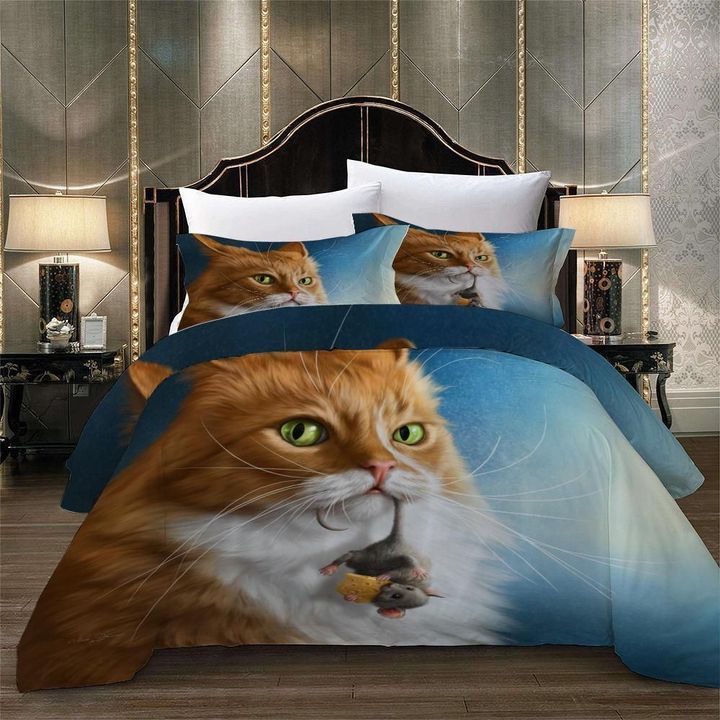 Cute Cat With Mouse Soft Fashion Bedding Set