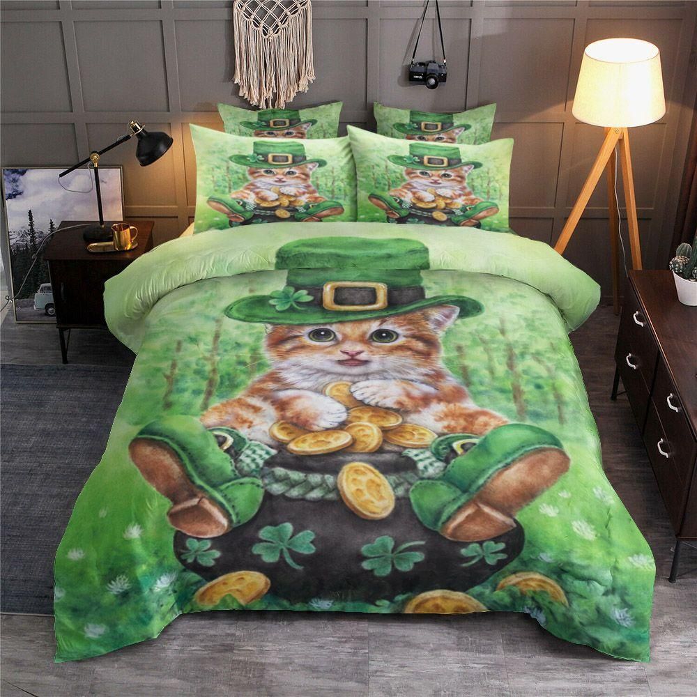 Cute Cat With Top Hat Coins St Patrick’s Day Bedding Set