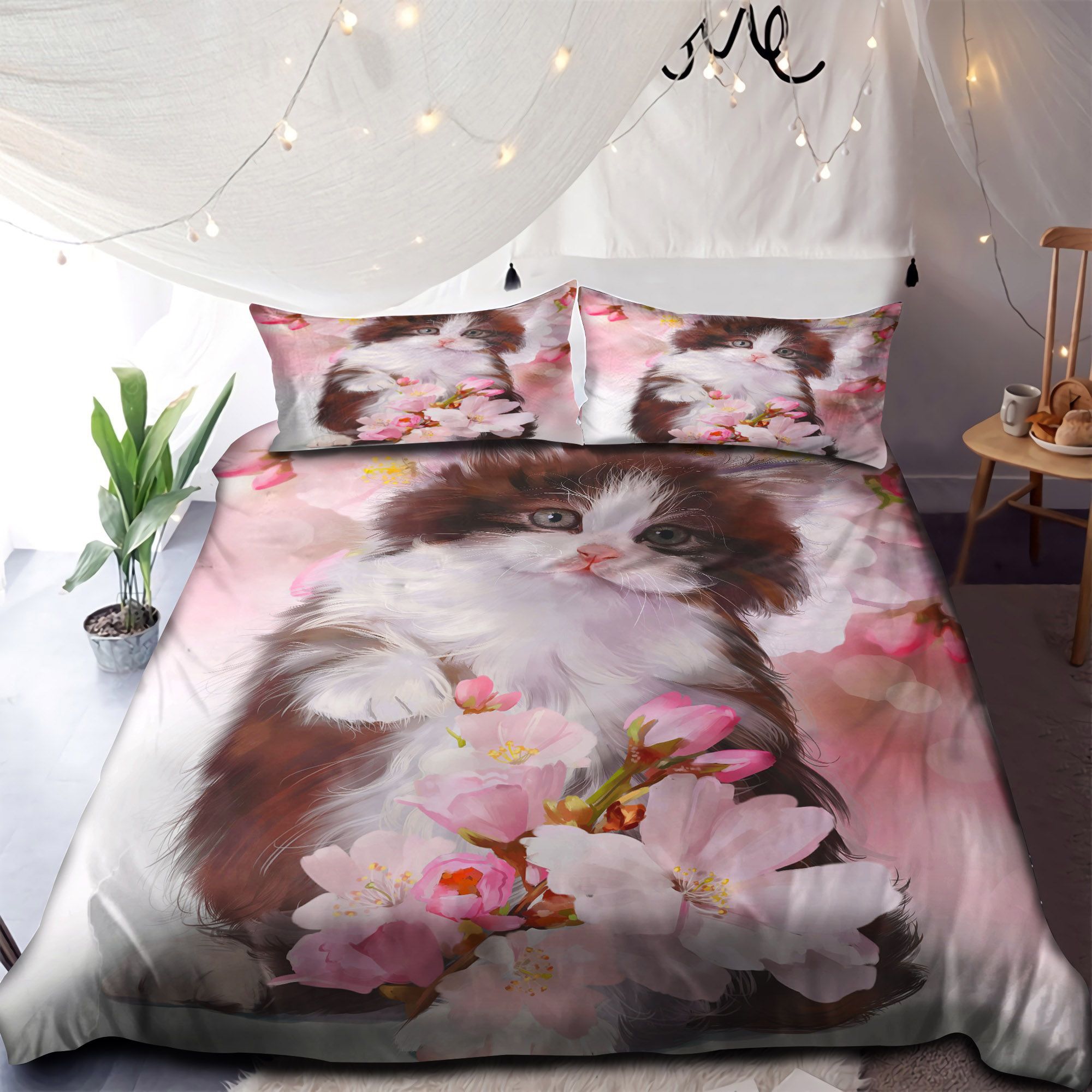 Cute Cats And Flowers Bedding Set