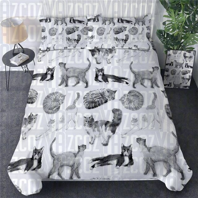 Cute Cats Grey Bedding Set